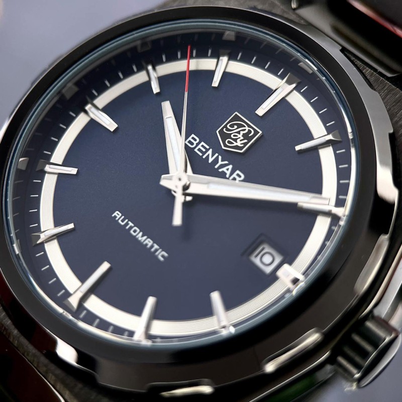 Чоловічий годинник Benyar BY-5203 Black-Blue з автопідзаводом та сталевим браслетом