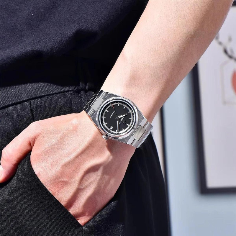 Чоловічий механічний годинник Benyar BY-5203 Silver-Black з автопідзаводом та сталевим браслетом