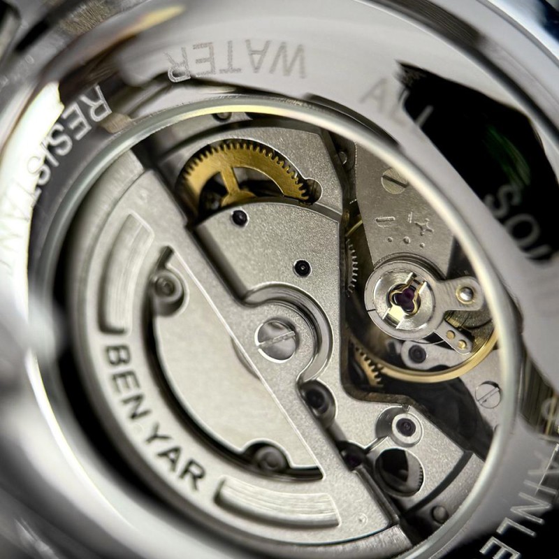 Мужские механические часы Benyar BY-5203 Silver-Blue с автоподзаводом и стальным браслетом