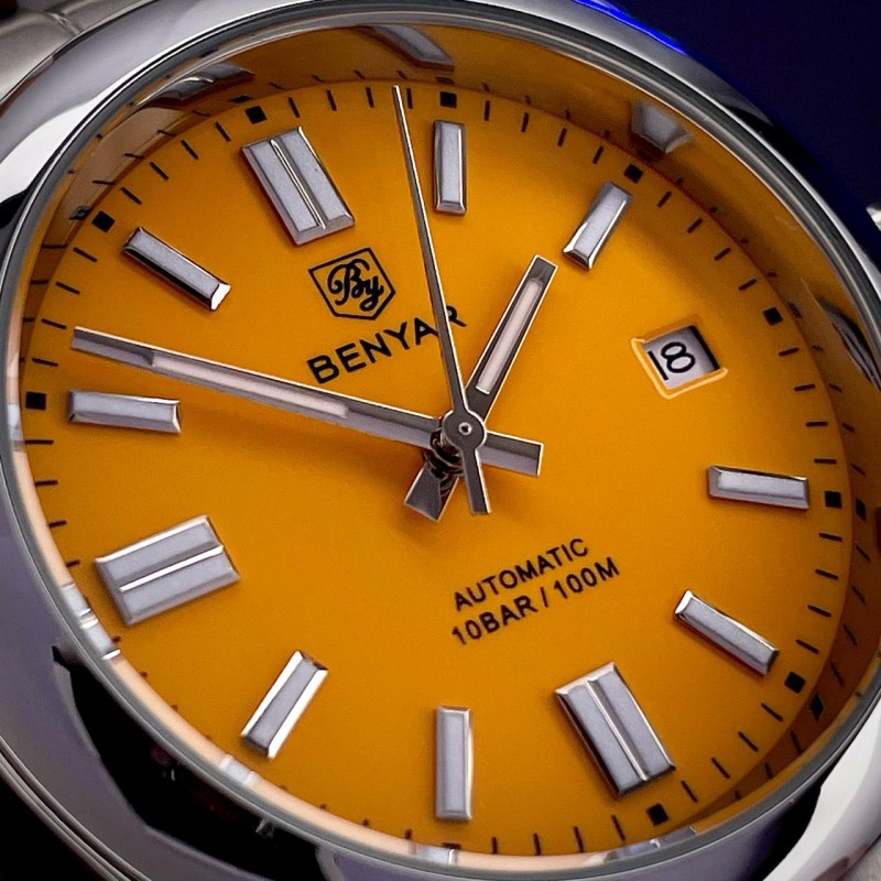 Чоловічий механічний годинник Benyar BY-5185 Yellow з автопідзаводом та сталевим браслетом