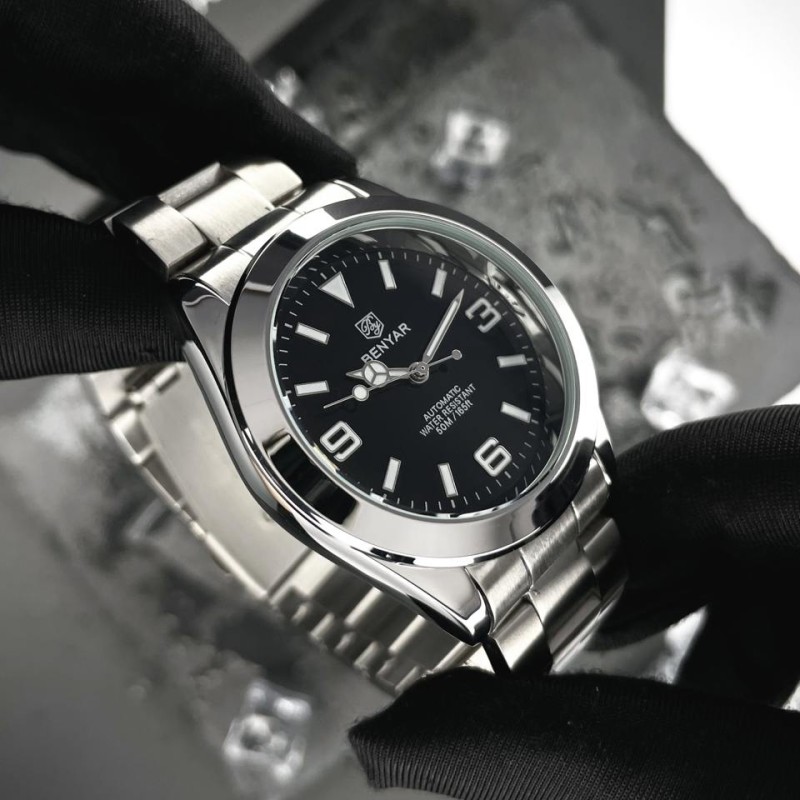 Мужские механические часы Benyar BY-5177 Black с автоподзаводом и стальным браслетом