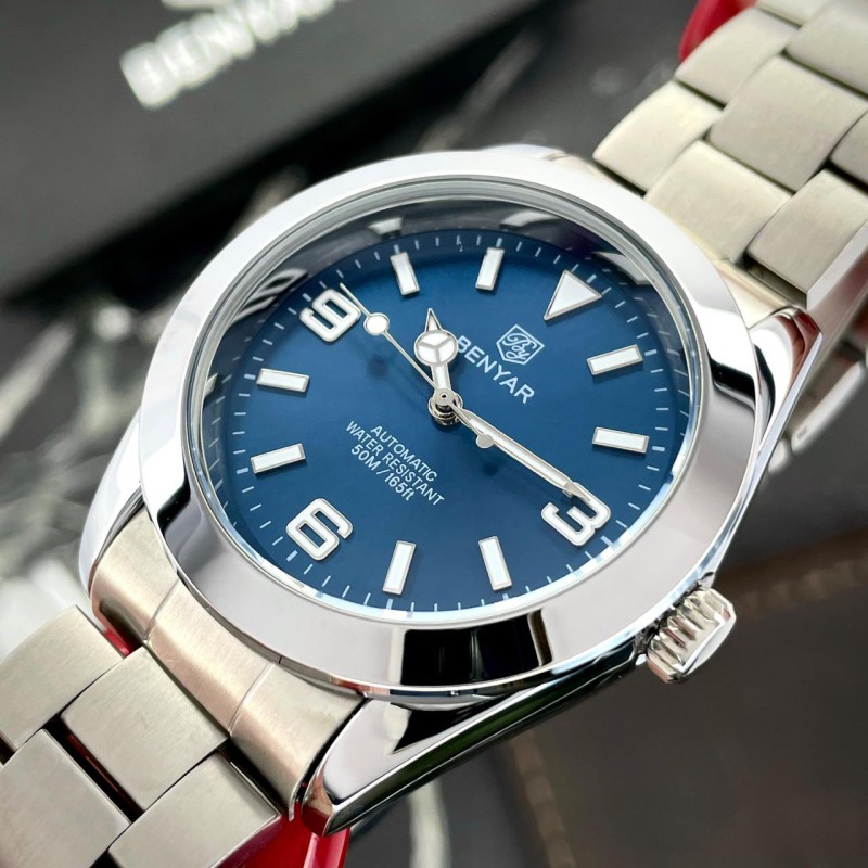 Мужские механические часы Benyar BY-5177 Blue с автоподзаводом и стальным браслетом