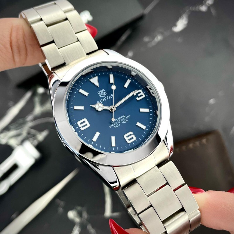 Мужские механические часы Benyar BY-5177 Blue с автоподзаводом и стальным браслетом