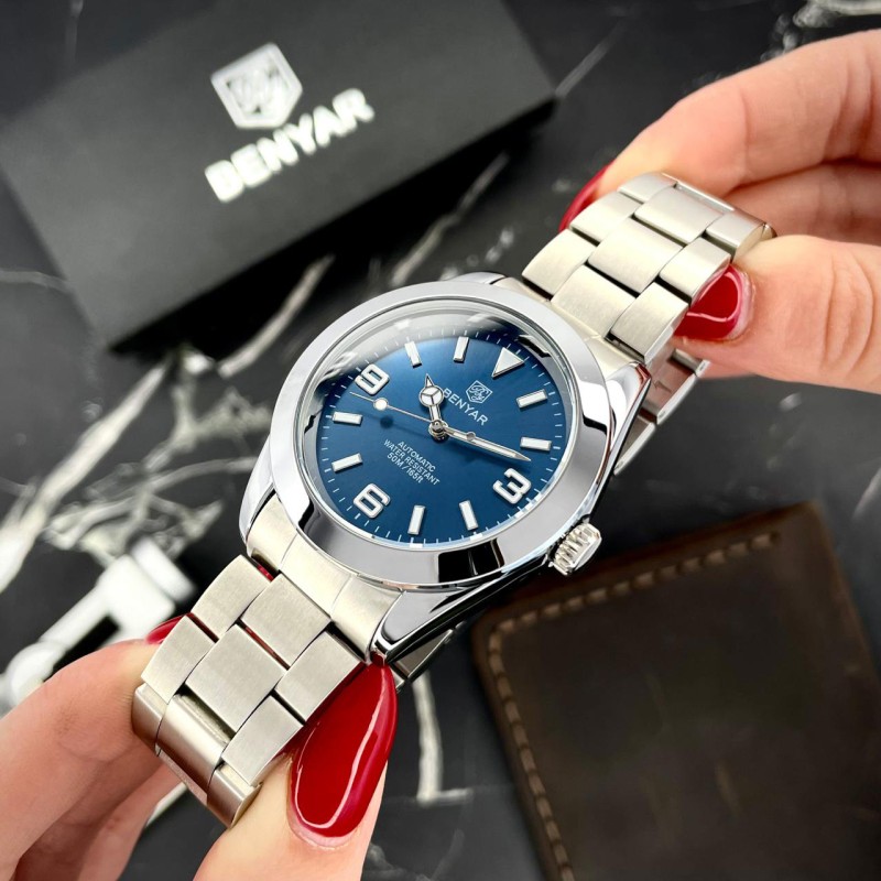 Мужские механические часы Benyar BY-5177 Blue с автоподзаводом и стальным браслетом