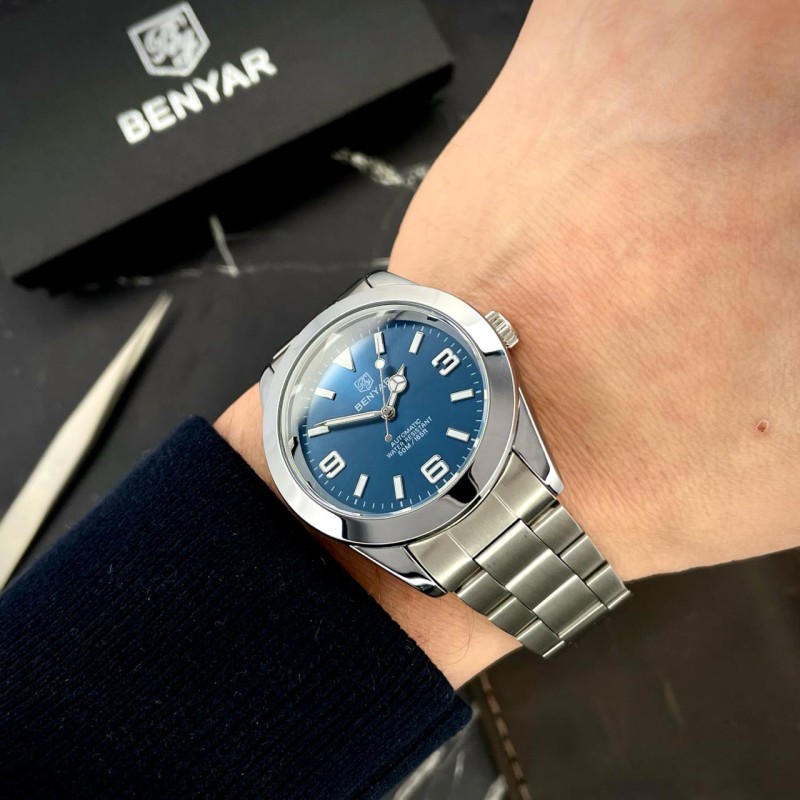 Мужские механические часы Benyar BY-5177 Blue с автоподзаводом и стальным браслетом