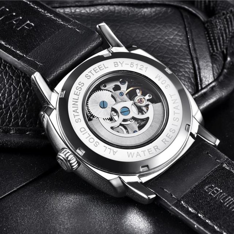 Чоловічий механічний годинник Benyar BY-5121 Silver з автопідзаводом та шкіряним ремінцем