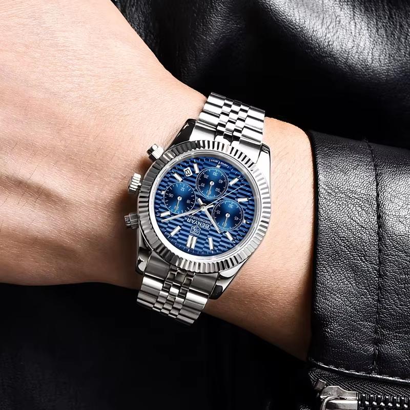 Мужские часы Benyar BY-S001 Silver-Blue с хронографом и водозащитой 10 ATM