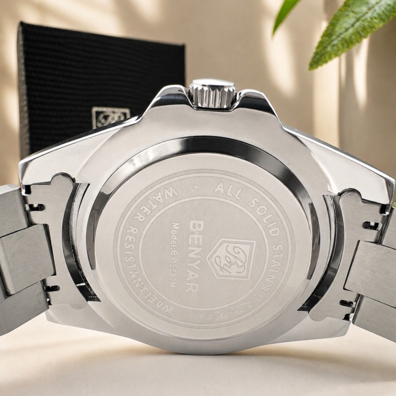Чоловічий годинник Benyar BY-5223 Silver-Black з нержавіючої сталі та мінеральним склом