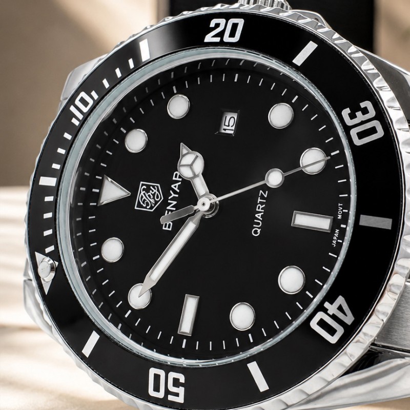 Чоловічий годинник Benyar BY-5223 Silver-Black з нержавіючої сталі та мінеральним склом