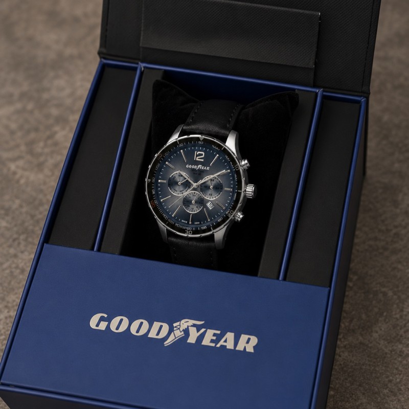 Мужские часы GOODYEAR G.S01260.01.02 — Классическая модель с тахиметром и кожаным ремешком