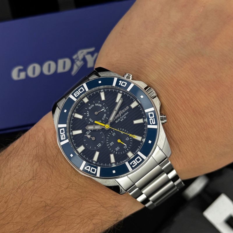 Мужские часы GOODYEAR G.S01262,01,01 Классические с серебристым браслетом и синим циферблатом