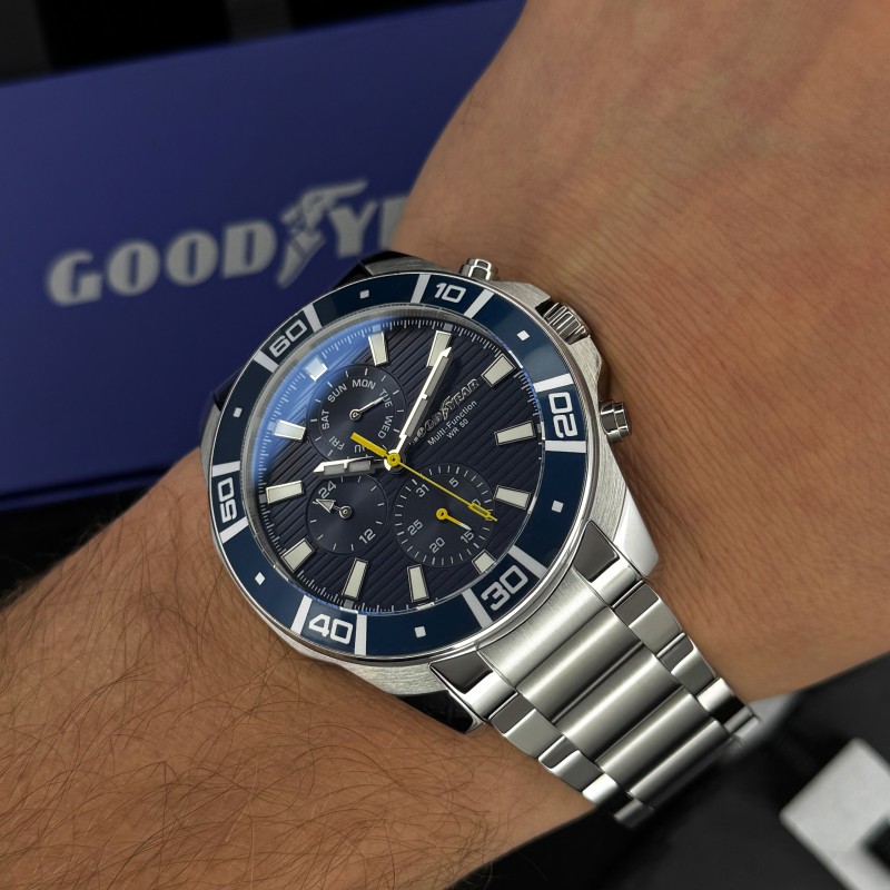 Мужские часы GOODYEAR G.S01262,01,01 Классические с серебристым браслетом и синим циферблатом