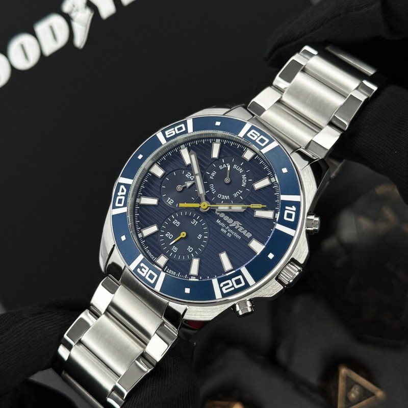 Мужские часы GOODYEAR G.S01262,01,01 Классические с серебристым браслетом и синим циферблатом
