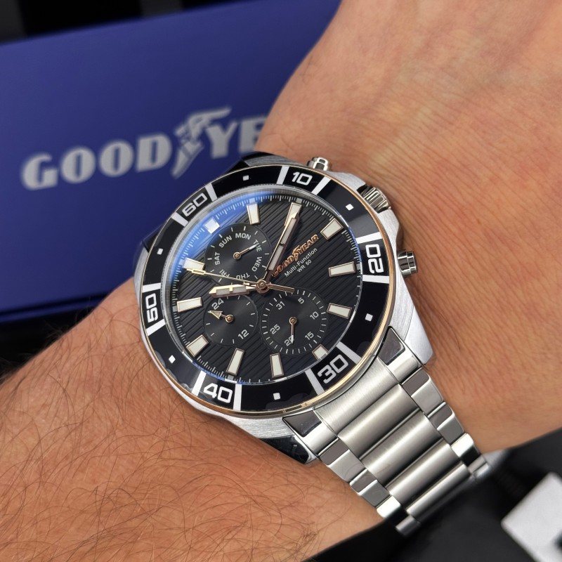 Чоловічий годинник Goodyear G.S01262,01,03 — класичний сталевий браслет, мінеральне скло, 5 ATM