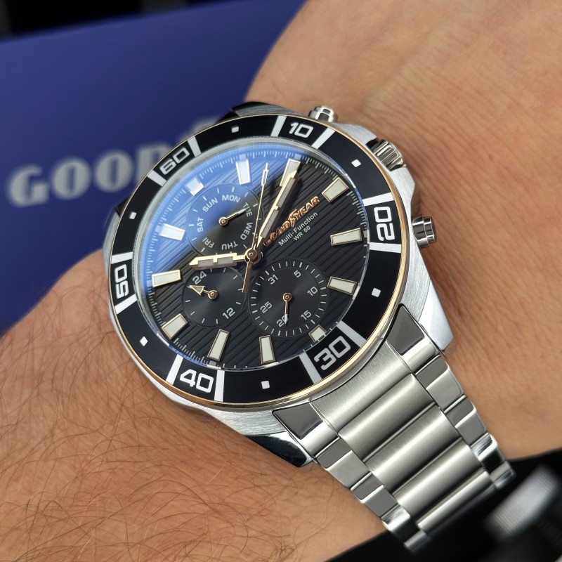 Чоловічий годинник Goodyear G.S01262,01,03 — класичний сталевий браслет, мінеральне скло, 5 ATM