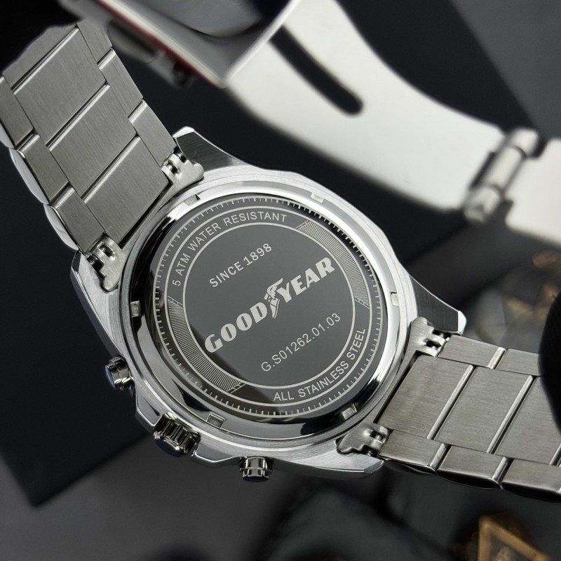 Чоловічий годинник Goodyear G.S01262,01,03 — класичний сталевий браслет, мінеральне скло, 5 ATM