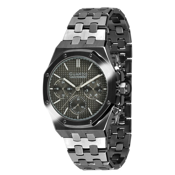 Чоловічий наручний годинник Guardo S03008-1 Black з металевим браслетом та календарем
