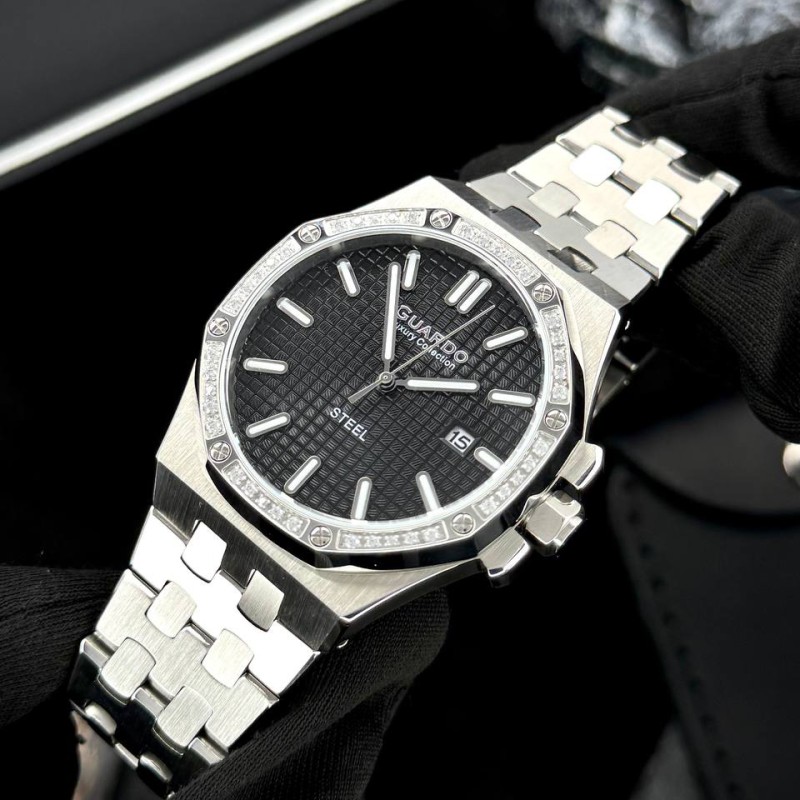 Чоловічий наручний годинник Guardo S03009-1 Silver-Black — класична модель з нержавіючої сталі