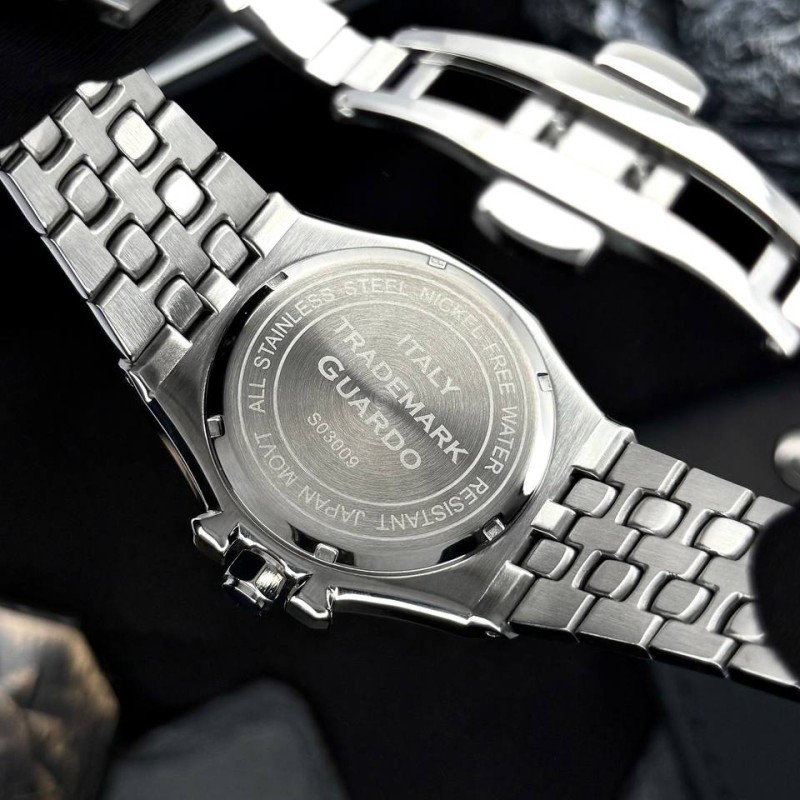 Чоловічий наручний годинник Guardo S03009-1 Silver-Black — класична модель з нержавіючої сталі