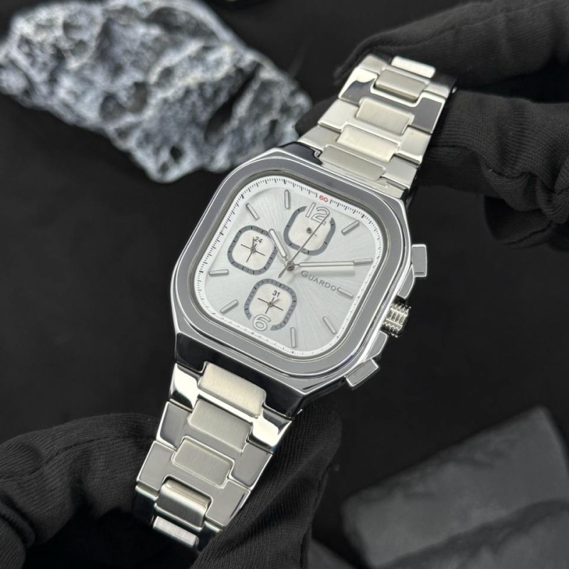 Чоловічий наручний годинник Guardo 012694-1 Silver з металевим браслетом та календарем
