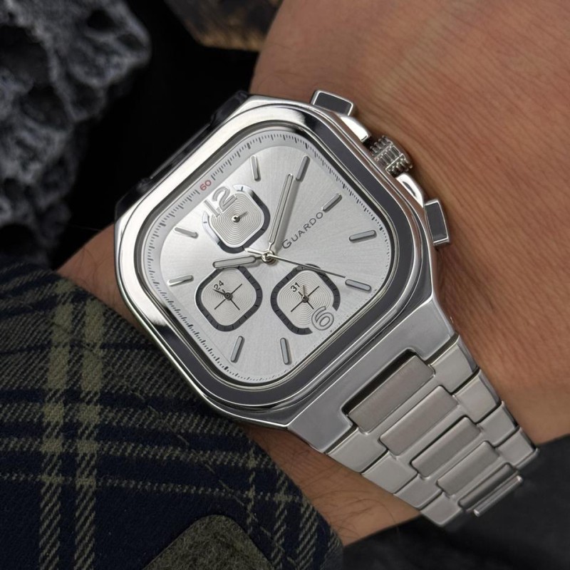 Чоловічий наручний годинник Guardo 012694-1 Silver з металевим браслетом та календарем