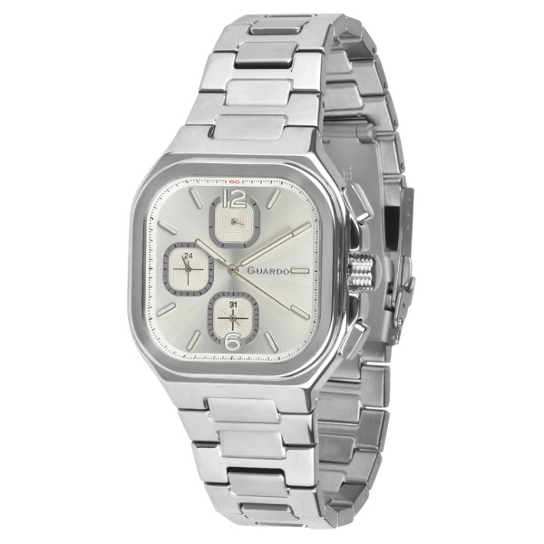Чоловічий наручний годинник Guardo 012694-1 Silver з металевим браслетом та календарем