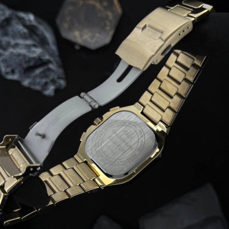 Чоловічий наручний годинник Guardo 012694-3 Gold-Black у прямокутному корпусі з браслетом