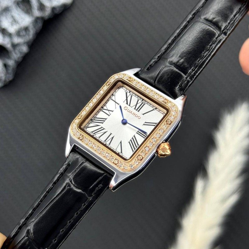 Жіночий годинник Guardo 012832-6 Silver-Rose Gold у класичному стилі з прямокутним корпусом