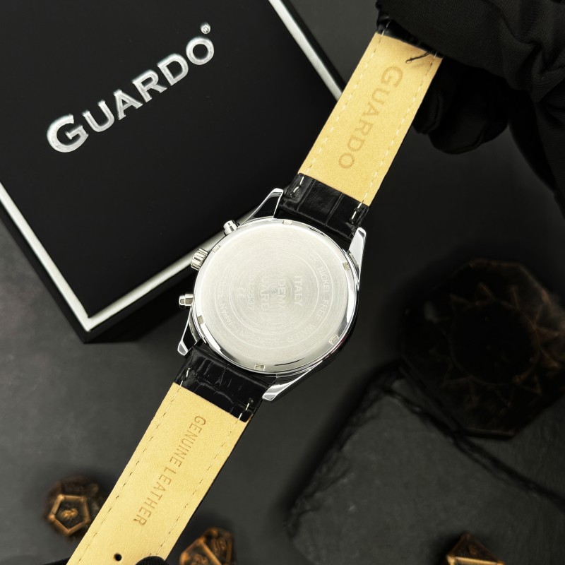 Чоловічий наручний годинник Guardo 012837-1 Silver-Black — класичний стиль з індикацією дати та дня тижня