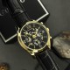 Мужские наручные часы Guardo 012837-6 Gold/Black с календарем и кожаным ремешком