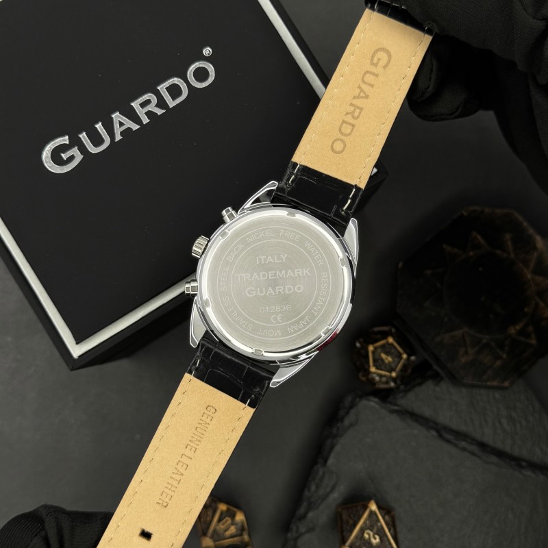 Чоловічий наручний годинник Guardo 012836-1 Silver-Black у класичному стилі з календарем