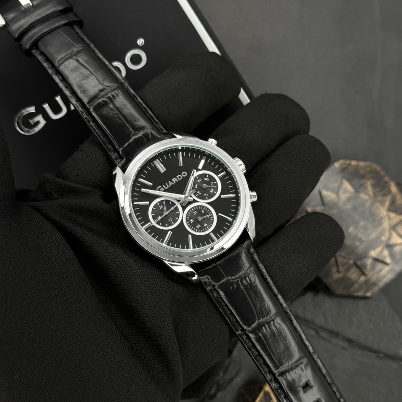 Чоловічий наручний годинник Guardo 012836-1 Silver-Black у класичному стилі з календарем