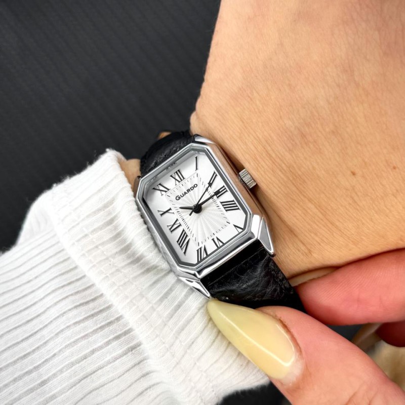 Жіночий наручний годинник Guardo 012831-1 Silver-White-Black, класичний кварцовий годинник