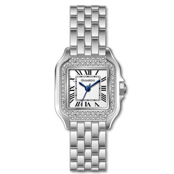 Жіночий годинник Guardo 012830-1 Silver — класична модель у прямокутному корпусі з нержавіючої сталі