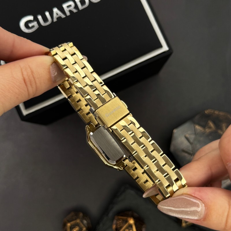 Жіночий годинник Guardo 012830-2 з золотистим браслетом та прямокутним корпусом