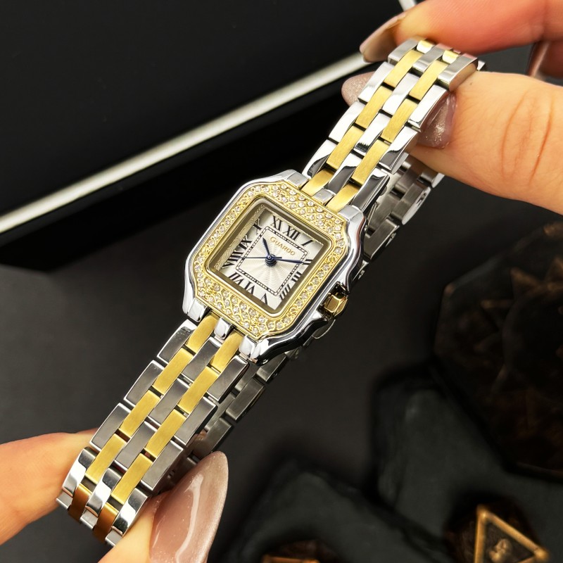 Жіночий годинник Guardo 012830-3 Silver-Gold з кварцовим механізмом та прямокутним корпусом