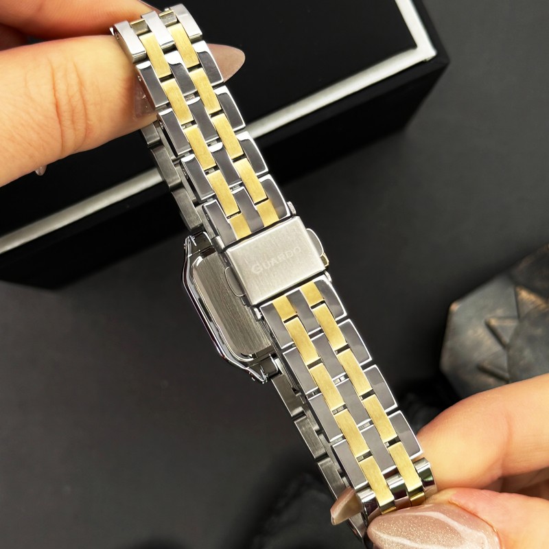 Жіночий годинник Guardo 012830-3 Silver-Gold з кварцовим механізмом та прямокутним корпусом