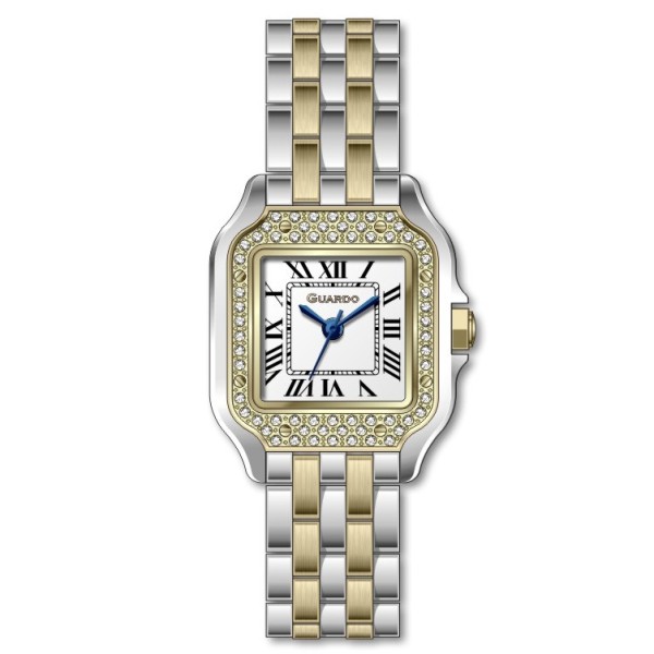 Жіночий годинник Guardo 012830-3 Silver-Gold з кварцовим механізмом та прямокутним корпусом