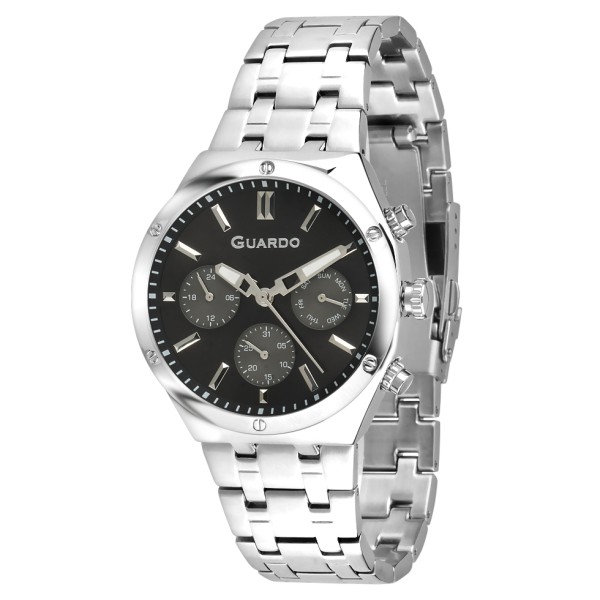 Мужские часы Guardo 012781-6 Silver-Black из нержавеющей стали с минеральным стеклом