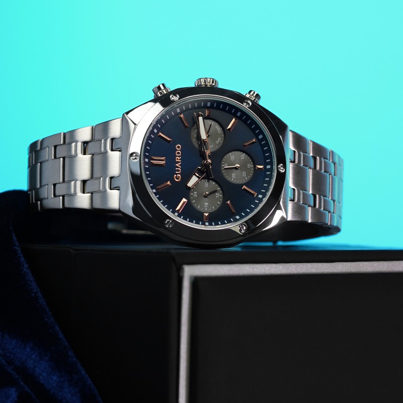 Чоловічий наручний годинник Guardo 012781-7 Silver-Black з нержавіючої сталі