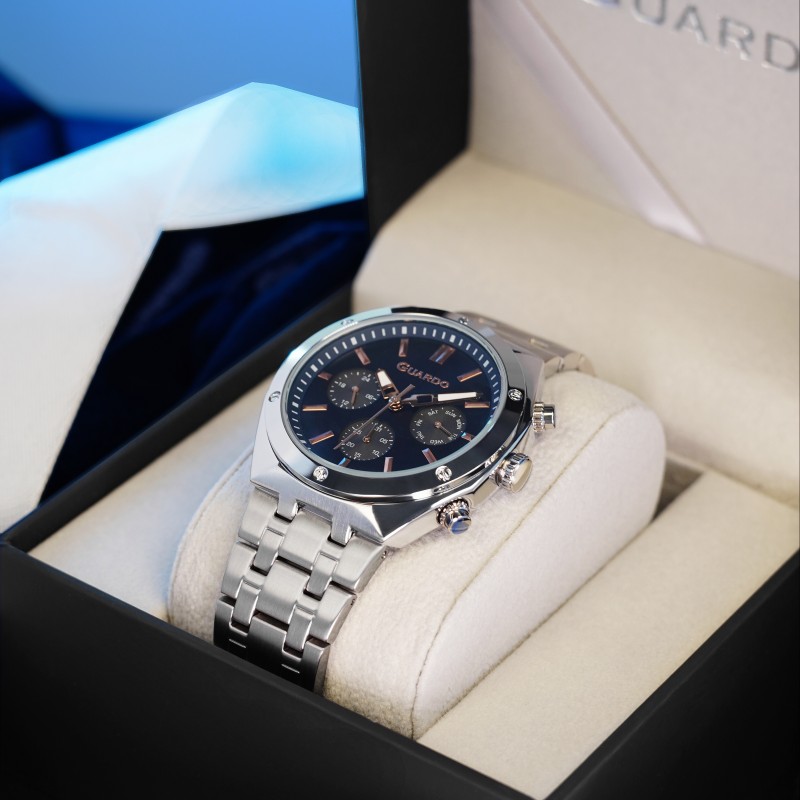 Чоловічий наручний годинник Guardo 012781-7 Silver-Black з нержавіючої сталі