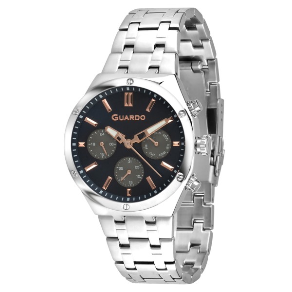 Чоловічий наручний годинник Guardo 012781-7 Silver-Black з нержавіючої сталі