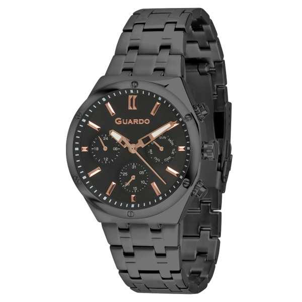 Мужские наручные часы Guardo 012781-8 Black с металлическим браслетом и функцией даты