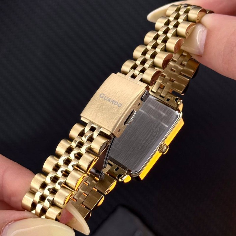 Жіночий годинник Guardo 012803-1 Gold-Silver — класична модель з прямокутним корпусом та золотистим браслетом