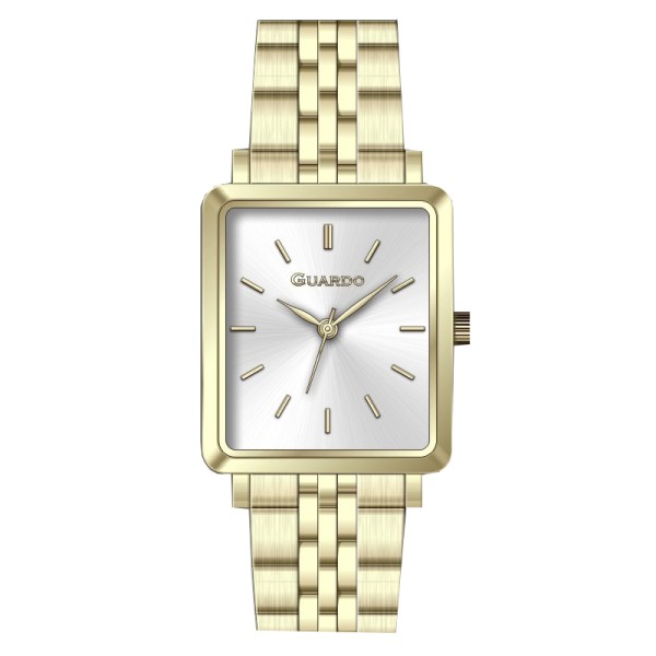 Жіночий годинник Guardo 012803-1 Gold-Silver — класична модель з прямокутним корпусом та золотистим браслетом