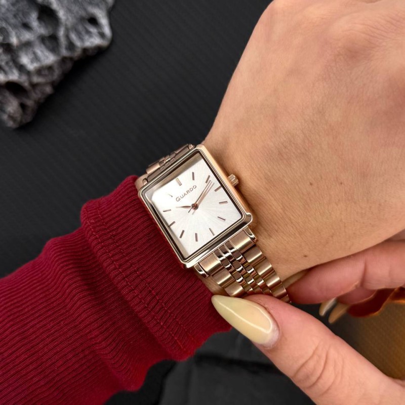 Женские часы Guardo 012803-4 в цвете Rose Gold с прямоугольным корпусом