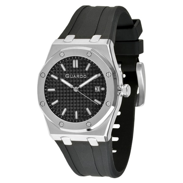 Чоловічий наручний годинник Guardo 012752-1 Silver-Black на каучуковому ремінці
