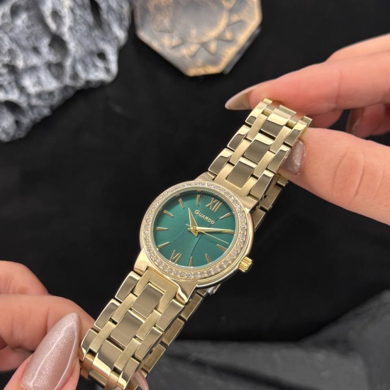 Жіночий наручний годинник Guardo 012772-3 Gold/Green з італійським дизайном та мінеральним склом