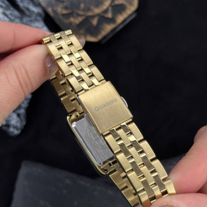 Женские часы Guardo 012796-1 Gold-Silver с прямоугольным корпусом и металлическим браслетом