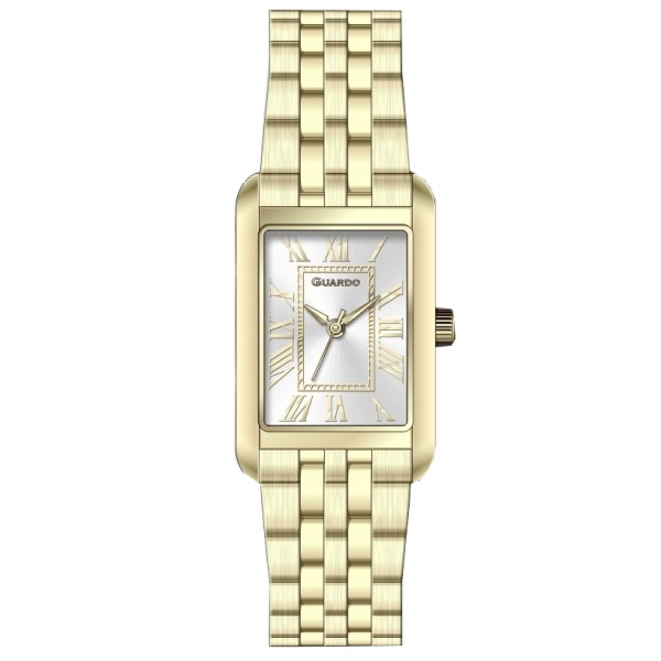 Женские часы Guardo 012796-1 Gold-Silver с прямоугольным корпусом и металлическим браслетом
